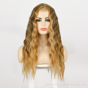 Vigorous Highlight Blonde Body Wave Wig Synthetic Lace Front Wig Long Hair High-quality Best Density Wig Pretty Girl Halloween